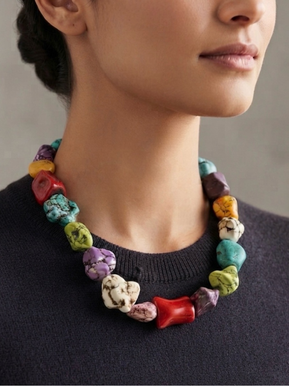 Colorful Howlite Gemstone Statement Necklace